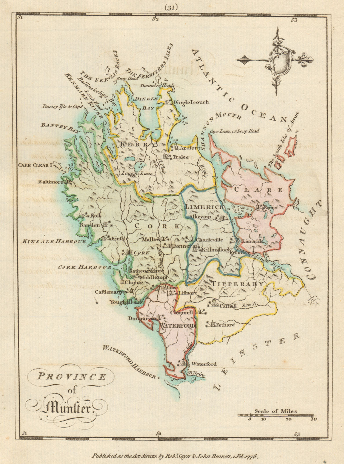 Province of Munster. Antique copperplate map by Scalé / Sayer 1776 old
